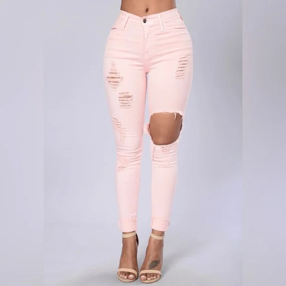 Fashion Nova Jeans Fashion Nova Pink Glistening Distressed